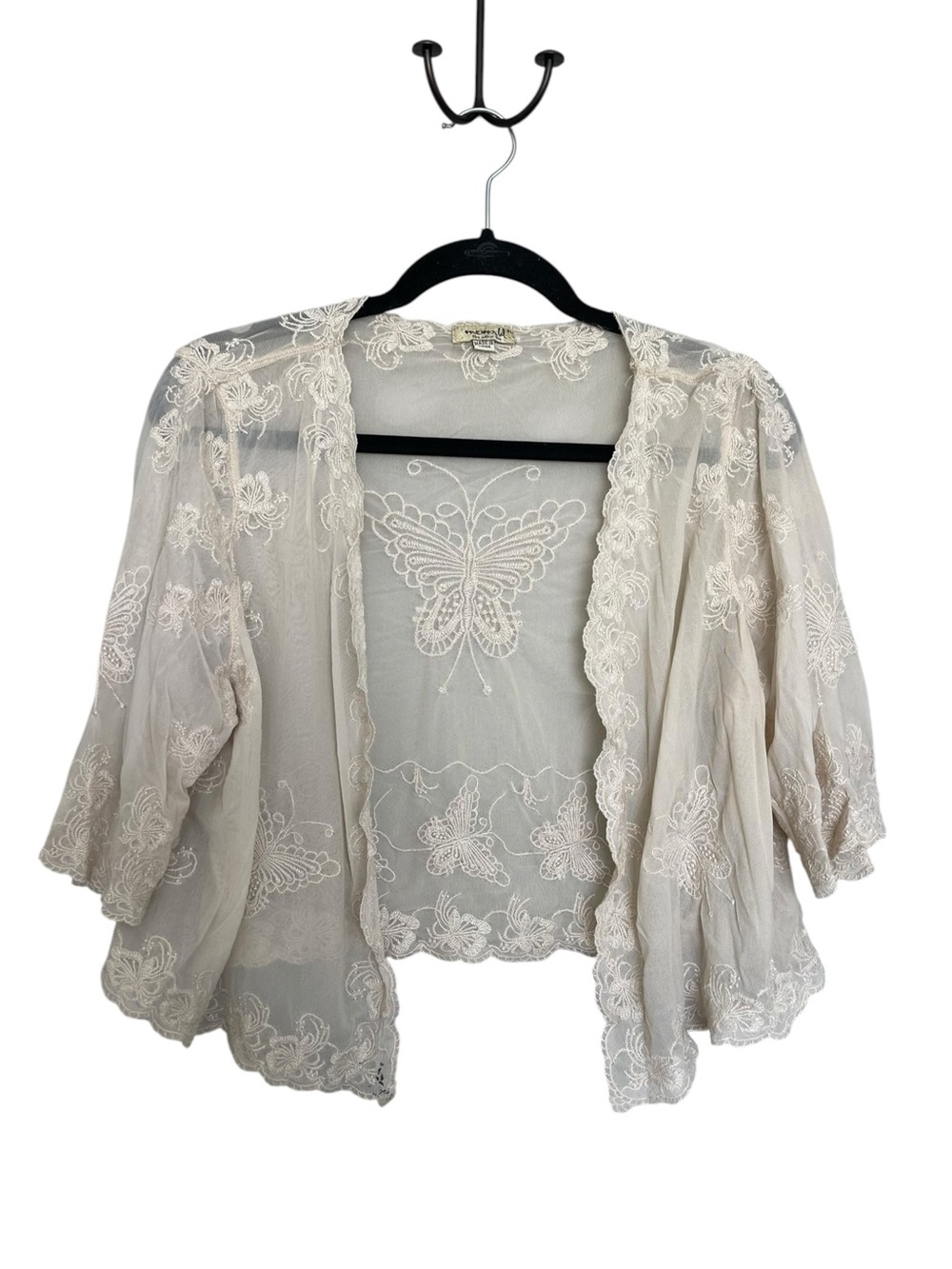 ONE WORLD Y2K Lace-Trim Embroidered Open-Front Shrug